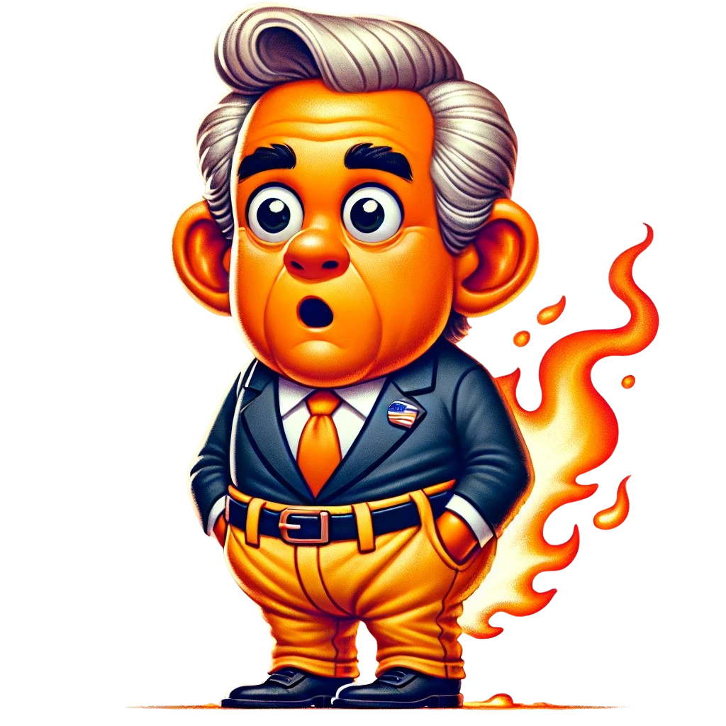 Cartoon Politician with Pants on Fire